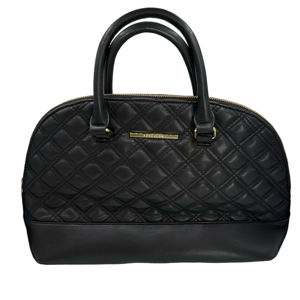 Anne Klein black quilted with tan polka dot interior bag